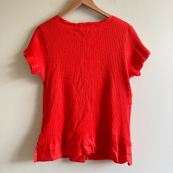 Soft Surroundings Red Roma Ribbed Tee Top Short Sleeve‎ Button Down Womens Sz XL - Picture 6 of 6